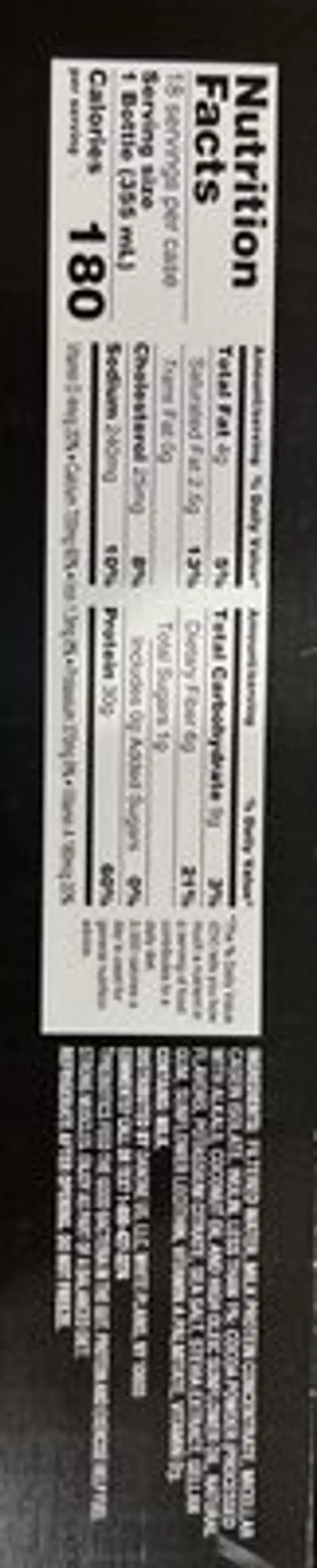 Chocolate Protein Shake ingredients label