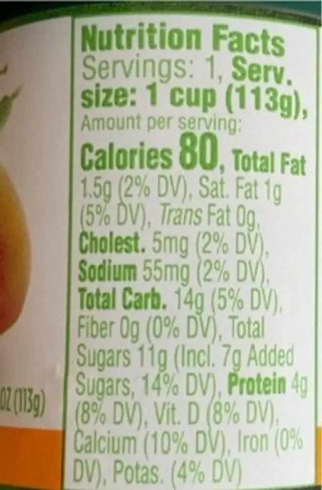 Activia Base Mango nutrition facts table