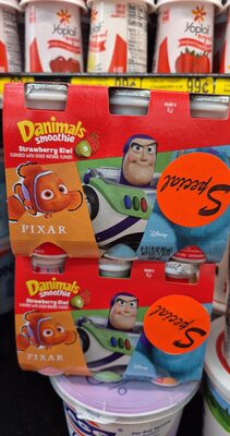 Dannon, danimals, smoothie drink, strikin' strawberry kiwi front packaging