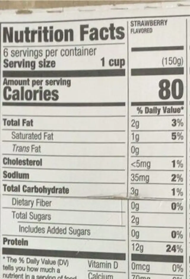 Two Good Vanilla Yogurt-Cultured Ultra-Filtered Milk nutrition facts table