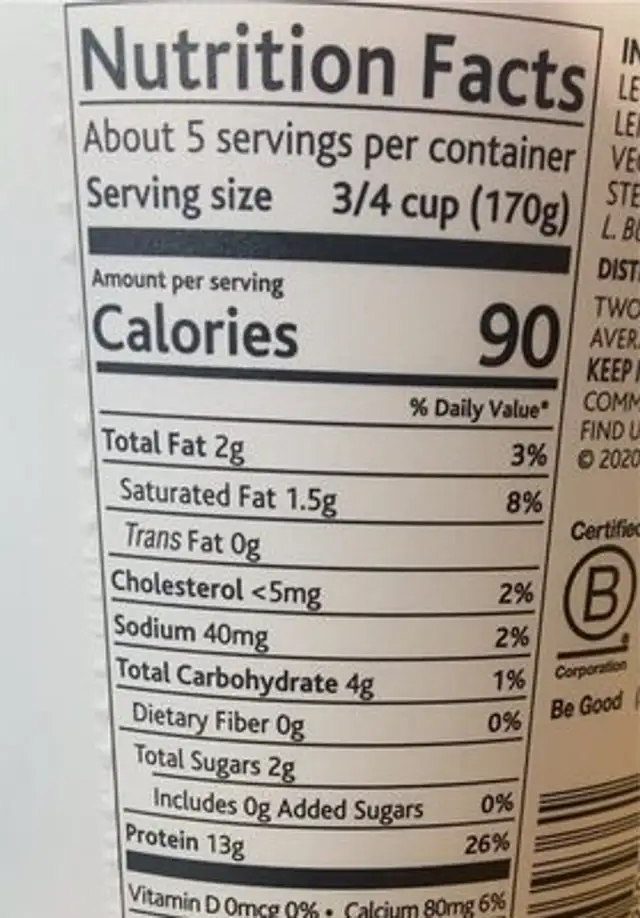 Two Good Strawberry Yogurt-Cultured Ultra-Filtered Milk nutrition facts table