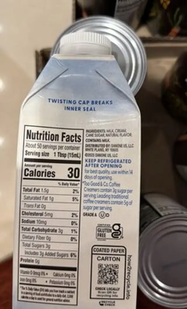 Real Milk & Cream roasted vanilla ingredients label