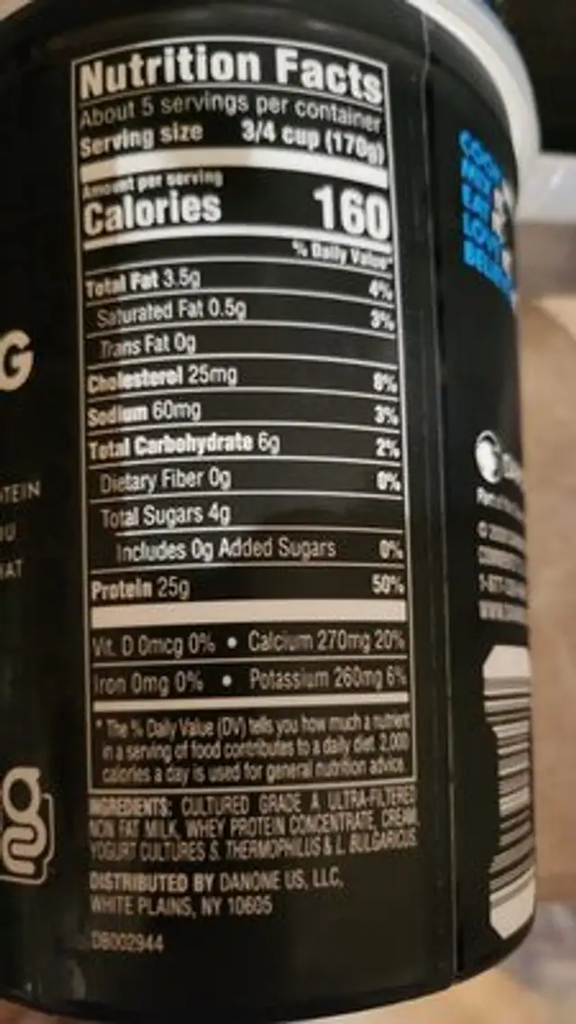 Oikos Pro Plain ingredients label