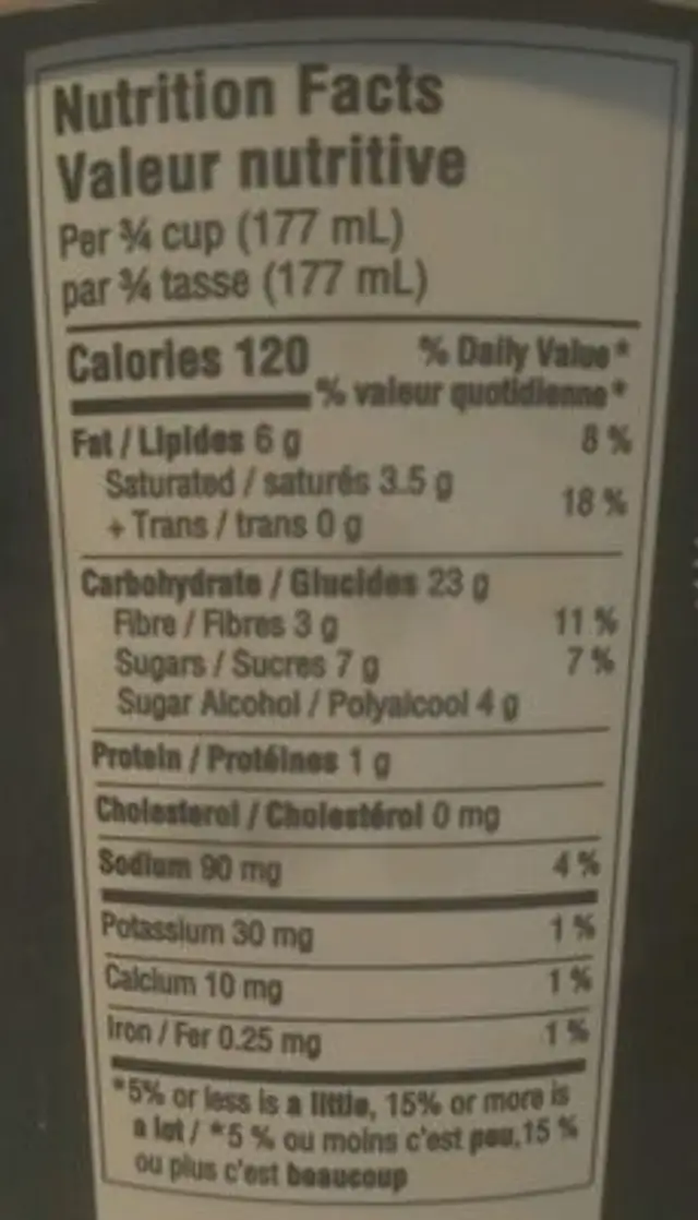 Peanut Butter Swirl Non-Dairy Frozen Mousse nutrition facts table