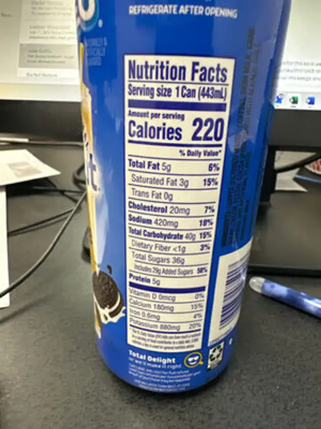 Oreo iced cofee nutrition facts table