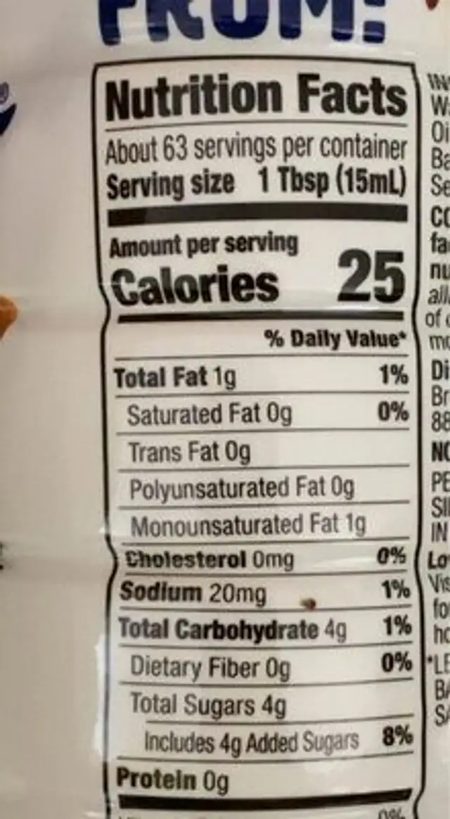 Toasted Hazelnut Almond Creamer nutrition facts table