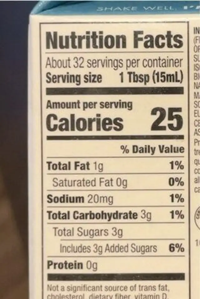 Oatmilk Creamer nutrition facts table