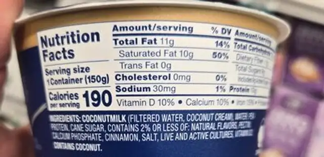 Greek Style Coconutmilk ingredients label