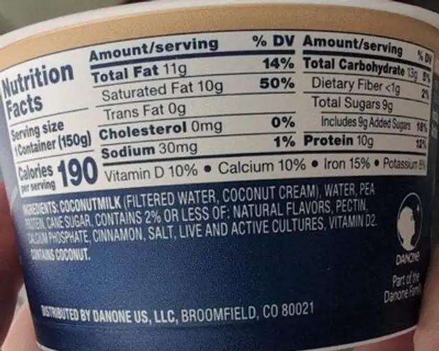 Greek Style Coconutmilk nutrition facts table