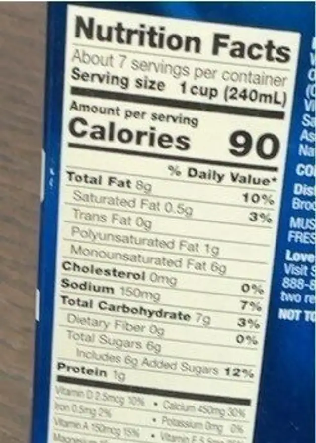 Almondmilk Extra Creamy Original nutrition facts table