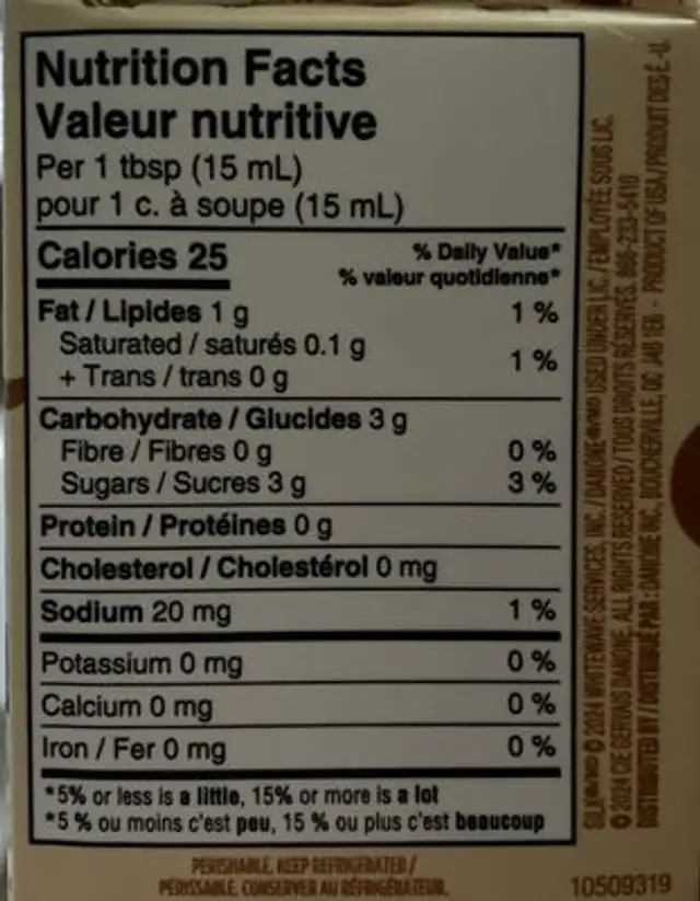 oat creamer nutrition facts table