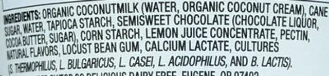 Dairy Free Coconut with Chocolate Shavings Yogurt Alternative ingredients label