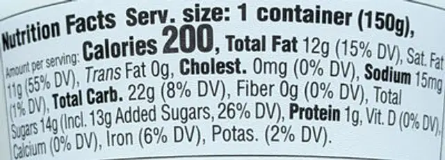 Dairy Free Coconut with Chocolate Shavings Yogurt Alternative nutrition facts table