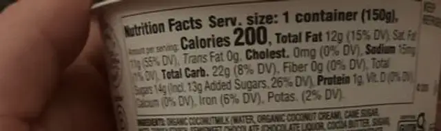 Dairy free yogurt nutrition facts table