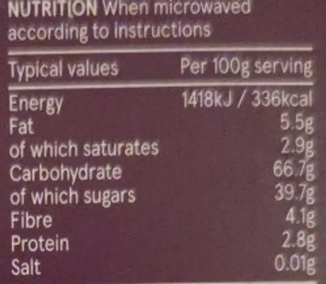 Serving Suggestion Contains alcohol. pudding Energ nutrition facts table