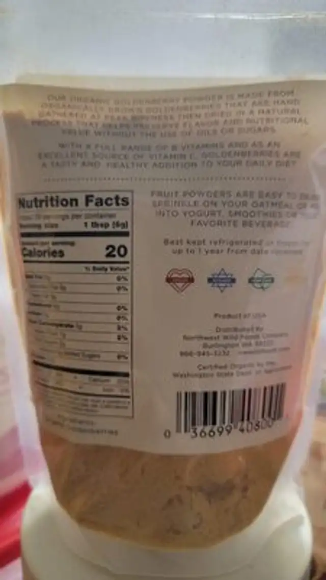 Goldenberry Feuit Powder nutrition facts table