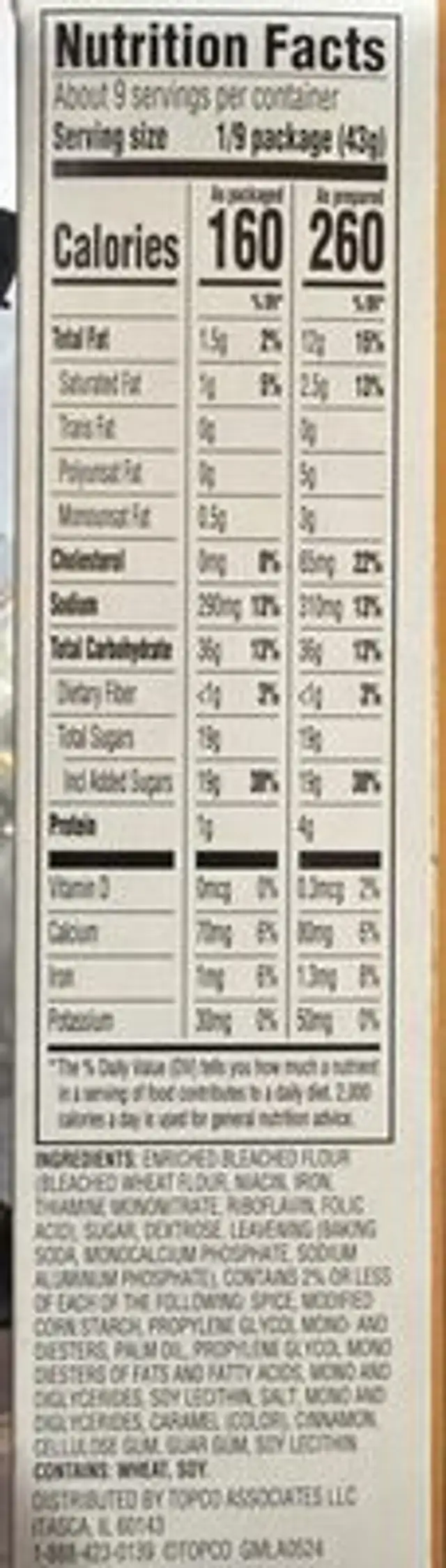 Spice Deluxe Cake Mix nutrition facts table