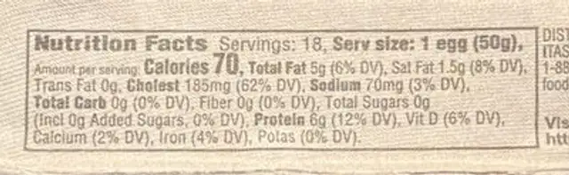 Large Brown Eggs nutrition facts table