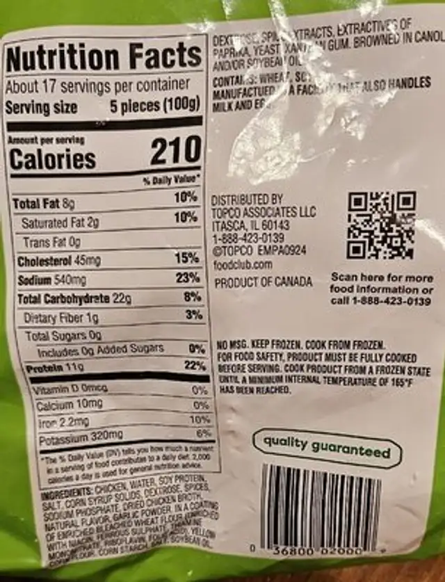 Chicken Nuggets nutrition facts table