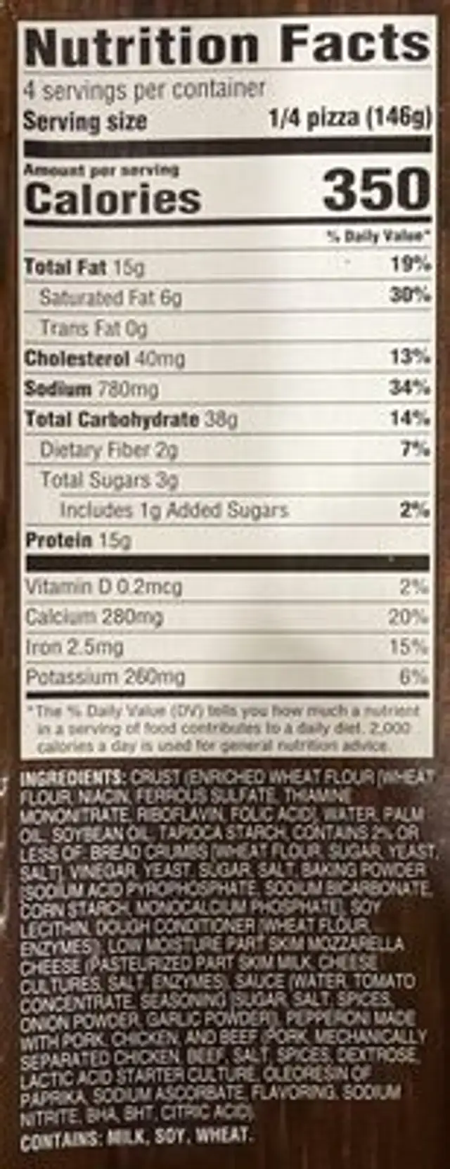Classic Thin Crust Pepperoni Pizza nutrition facts table