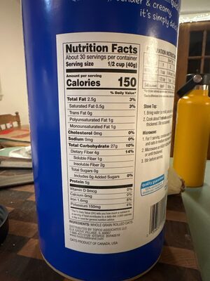 Quick Oats nutrition facts table