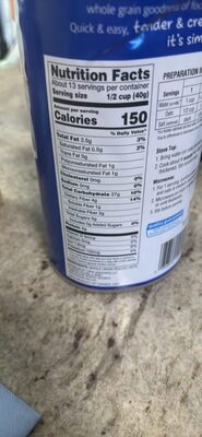 quick oats nutrition facts table