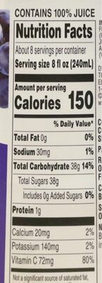 Grape Juice nutrition facts table