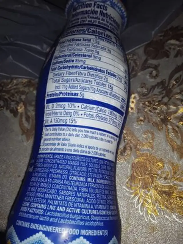 Yogurt Bebible ingredients label