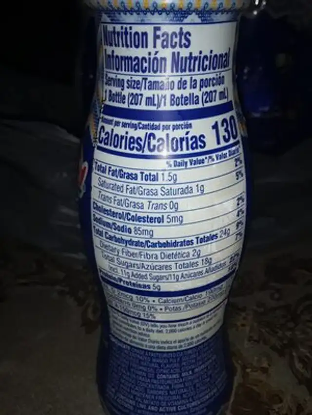 Yogurt Bebible nutrition facts table