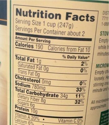 Vegetarian chili with beans nutrition facts table