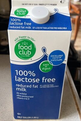 100% lactose free reduced fat milk