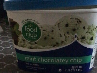 Chocolate flavored chips in mint ice cream