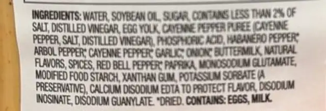 Spicy Ranch Dressing ingredients label