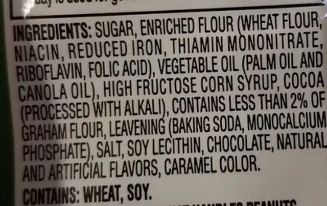 Smore cookies ingredients label