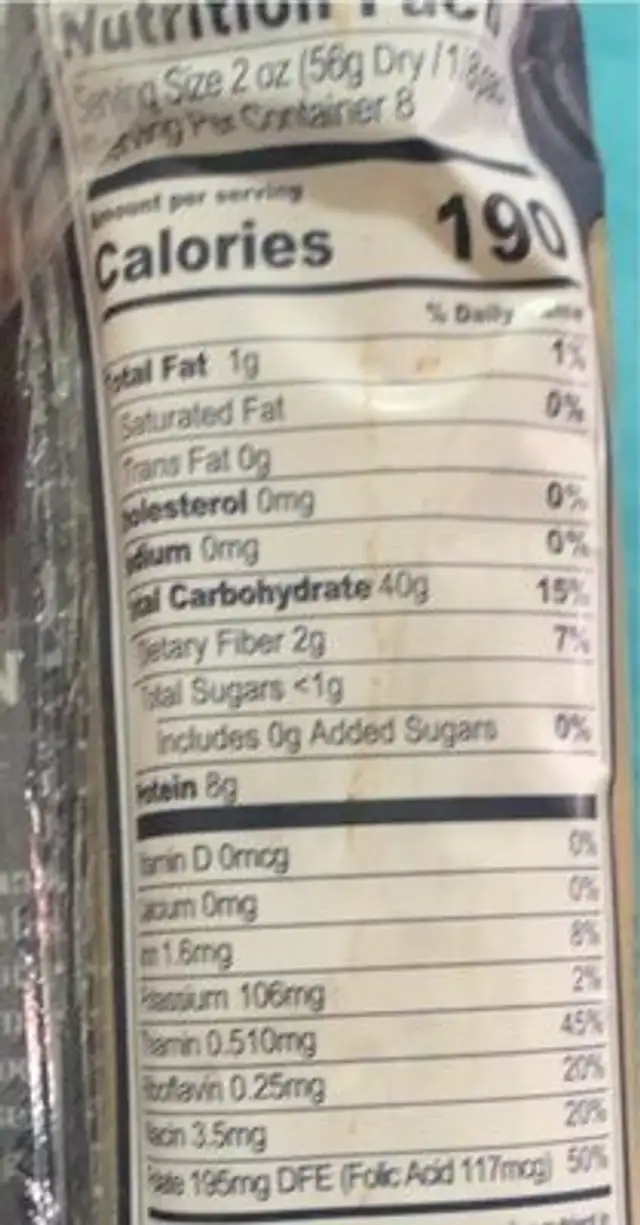 Fettuccine No 5 nutrition facts table