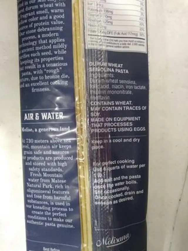 Spaghetti Pasta ingredients label