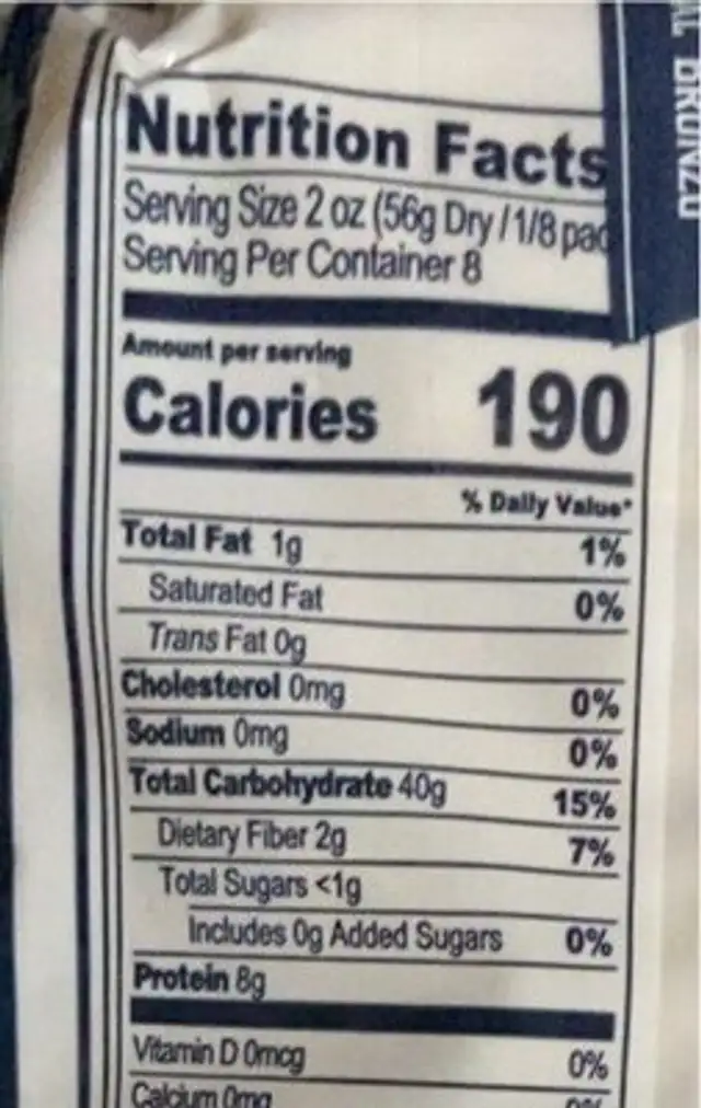 Broze Die nutrition facts table