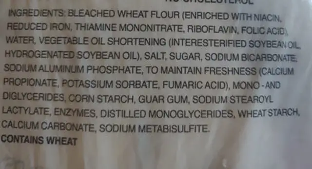 La Burrita - 8" Press Gorditas ingredients label