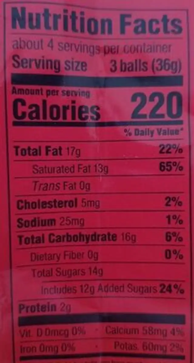 Milk Chocolate Truffles nutrition facts table