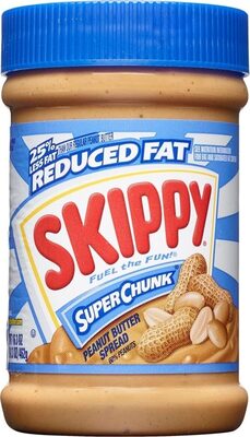 Reduced fat super chunk peanut butter spread front packaging