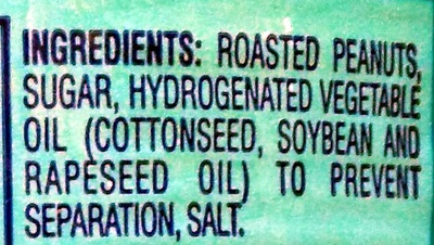 Peanut Butter ingredients label