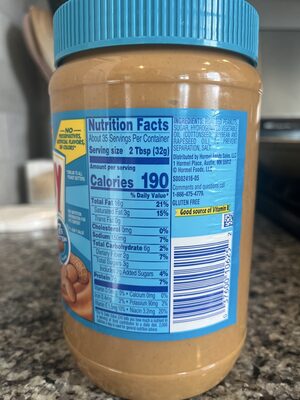 Peanut Butter nutrition facts table
