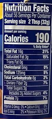 Extra Crunchy Super Chunk Peanut Butter nutrition facts table