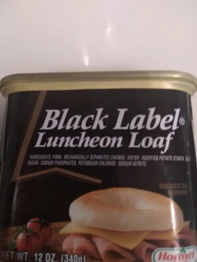 Black Label Luncheon Loaf ingredients label