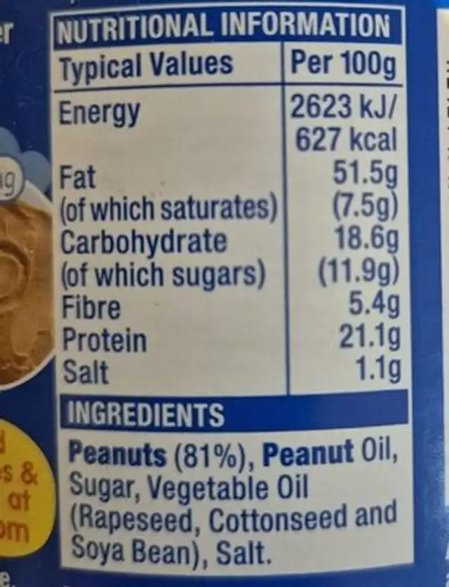 Extra Crunchy Peanut Butter nutrition facts table