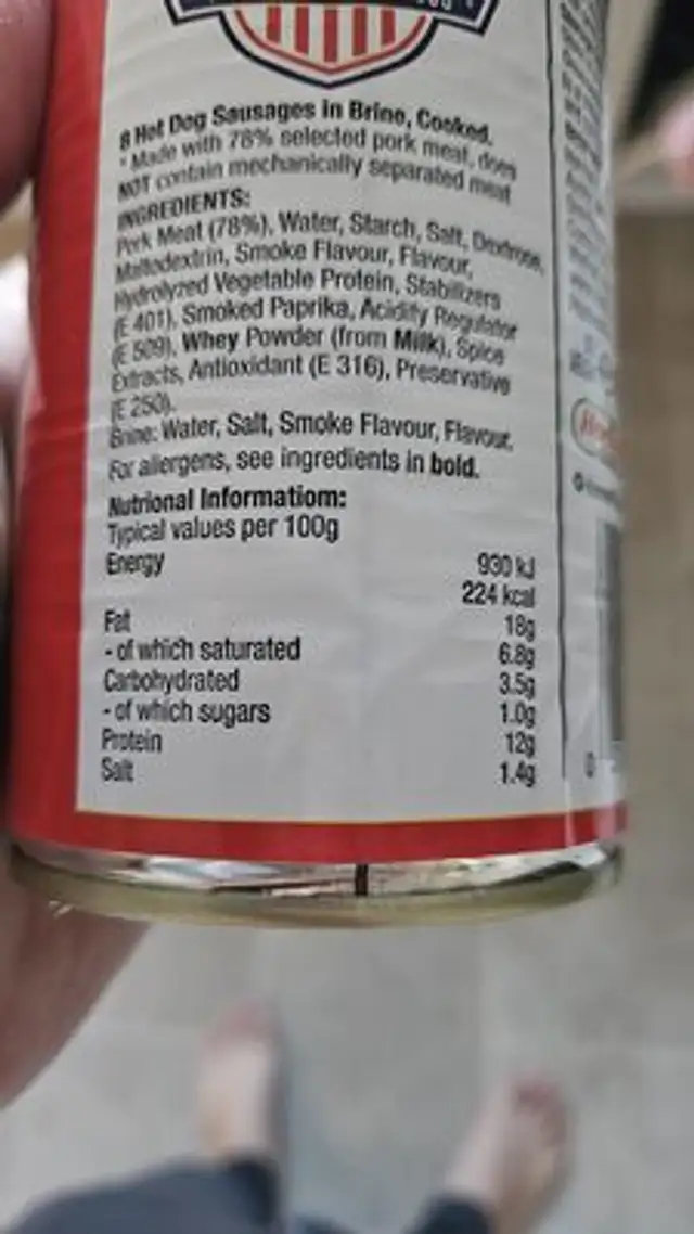 Unknown nutrition facts table