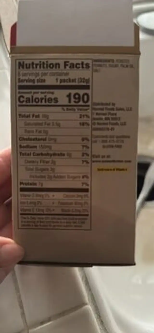 Natural Creamy Peanut Butter nutrition facts table