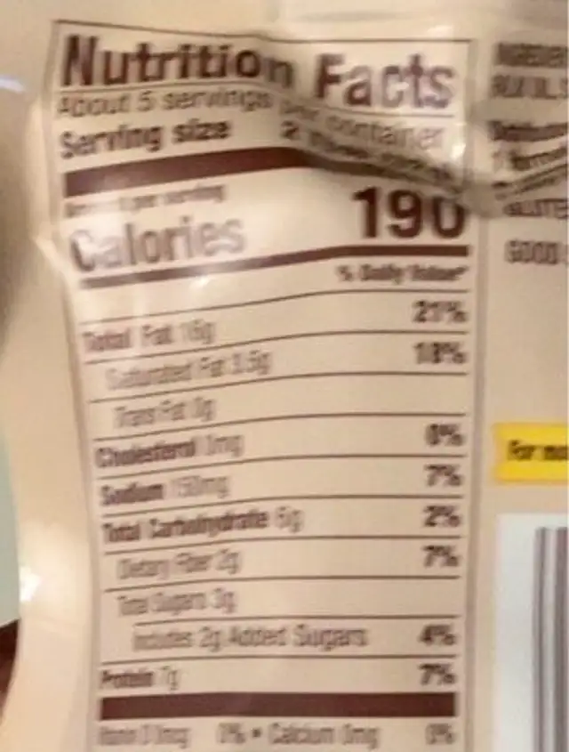 Natural Creamy Peanut Butter Spread nutrition facts table