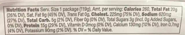 Oven-Baked Egg Bites nutrition facts table