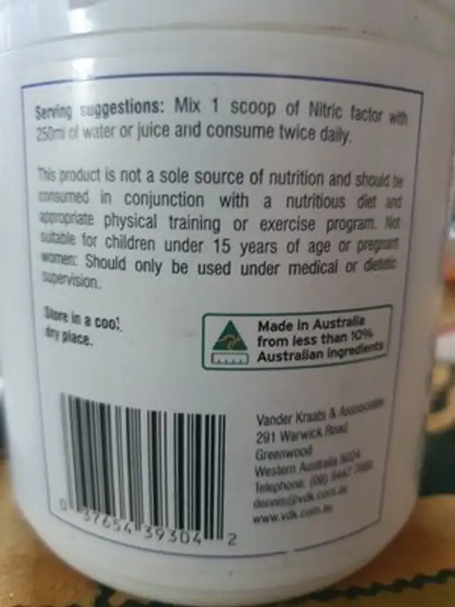 Unknown nutrition facts table